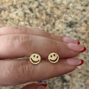 Gold Smiley Face Stud Earrings